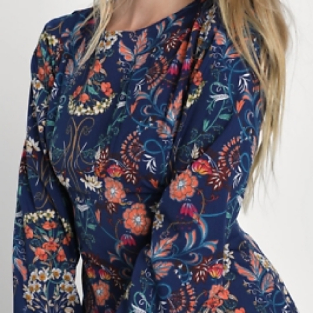 LULUS I. Madeline Garden Splendor Floral Long Sleeve Midi Maxi Dress Bohemian XS